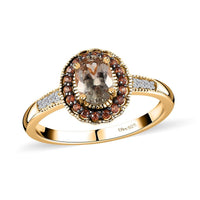 AAA Turkizite, Brown and White Zircon Halo Ring in Vermeil YG Over Sterling Silver (Size 6.0) 1.20 ctw
