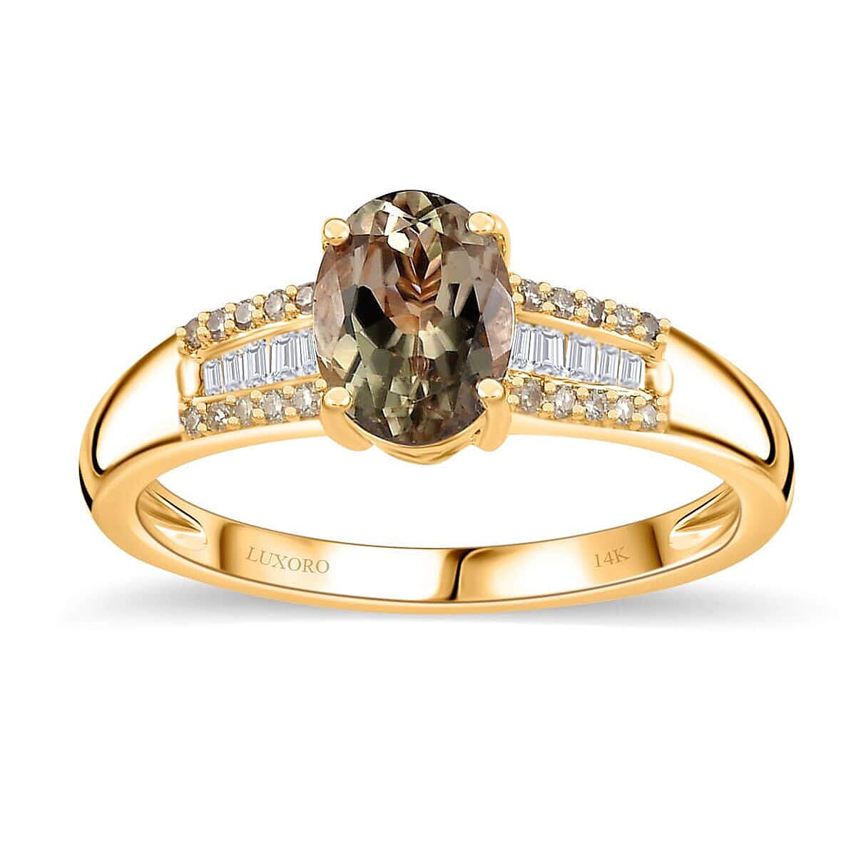 Luxoro 14K Yellow Gold AAA Turkizite, Natural Yellow and White Diamond I2 Ring (Size 6.0) 1.65 ctw