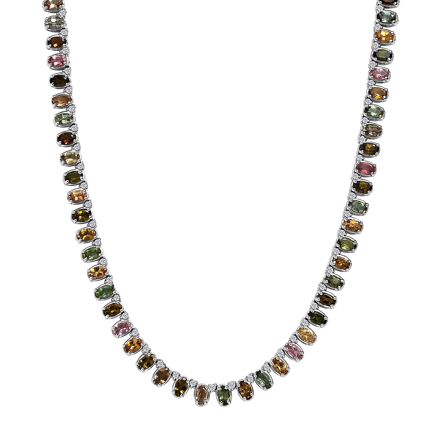 TLV Premium Multi-Tourmaline, White Zircon Necklace (18 Inches) in Platinum Over Sterling Silver 22.25 ctw