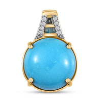 Luxoro 10K Yellow Gold Premium Sleeping Beauty Turquoise, Blue Diamond and Diamond I2 Pendant 5.20 ctw