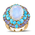 Premium Rainbow Moonstone and Multi Gemstone Cocktail Ring in Vermeil Yellow Gold Over Sterling Silver (Size 10.0) 17.50 ctw - Sticky add to cart bar