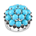 Sleeping Beauty Turquoise, Thai Black Spinel Cluster Ring in Platinum Over Sterling Silver (Size 10.0) 8.85 ctw - Sticky add to cart bar