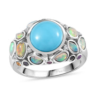 Sleeping Beauty Turquoise and Multi Gemstone Ring in Platinum Over Sterling Silver (Size 10.0) 3.50 ctw