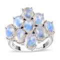 Premium Rainbow Moonstone and Kanchanaburi Blue Sapphire Ring in Platinum Over Sterling Silver (Size 10.0) 5.60 ctw - Sticky add to cart bar