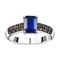 Tanzanian Blue Spinel, White and Champagne Zircon Ring in Platinum Over Sterling Silver (Size 10.0) 2.70 ctw