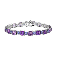 Asscher Cut Moroccan Amethyst and Tanzanite Bracelet in Platinum Over Sterling Silver (7.25 In) 22.10 ctw (Del. in 10-12 Days)