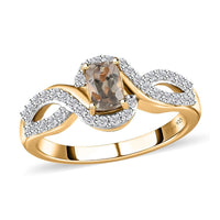 AAA Turkizite, White Zircon Ring in Vermeil YG Over Sterling Silver (Size 10.0) 1.10 ctw