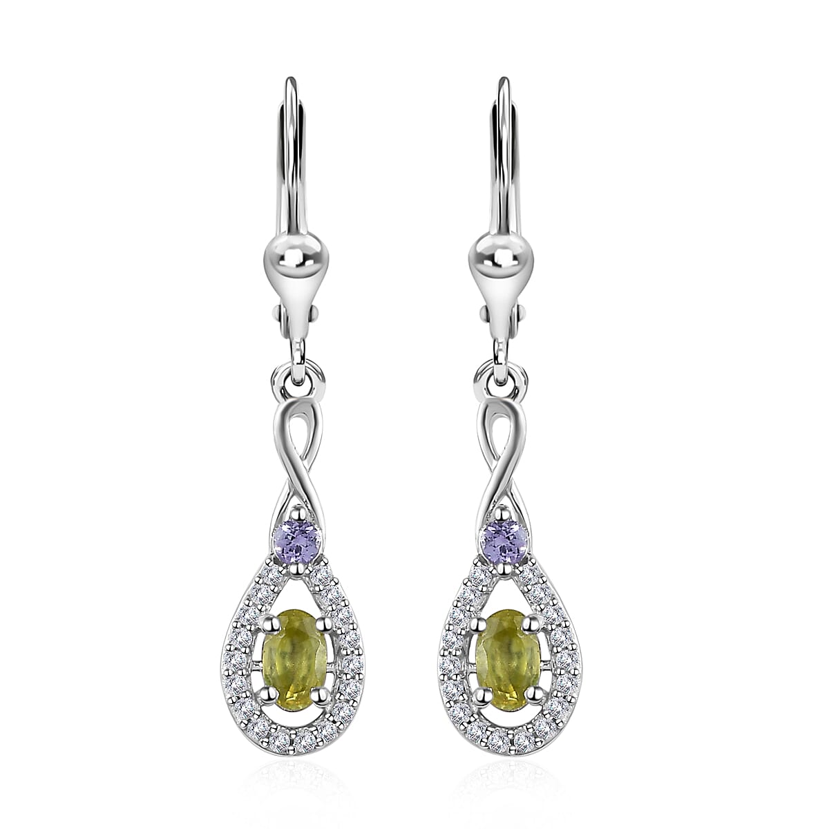Premium Sava Sphene and Multi Gemstone Lever Back Earrings in Platinum Over Sterling Silver 1.00 ctw