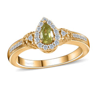 Premium Sava Sphene, White Zircon Ring in Vermeil YG Over Sterling Silver (Size 5.0) 0.50 ctw