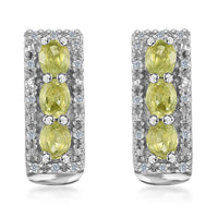 Premium Sava Sphene and Multi Gemstone Omega Clip Earrings in Platinum Over Sterling Silver 1.30 ctw