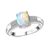 Bali Legacy Ethiopian Welo Opal and Diamond Ring in Platinum Over Sterling Silver (Size 10.0) 1.30 ctw