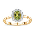 AAA Natural Calabar Green Tourmaline and Diamond Halo Ring in Vermeil Yellow Gold Over Sterling Silver (Size 10.0) 1.15 ctw - Sticky add to cart bar