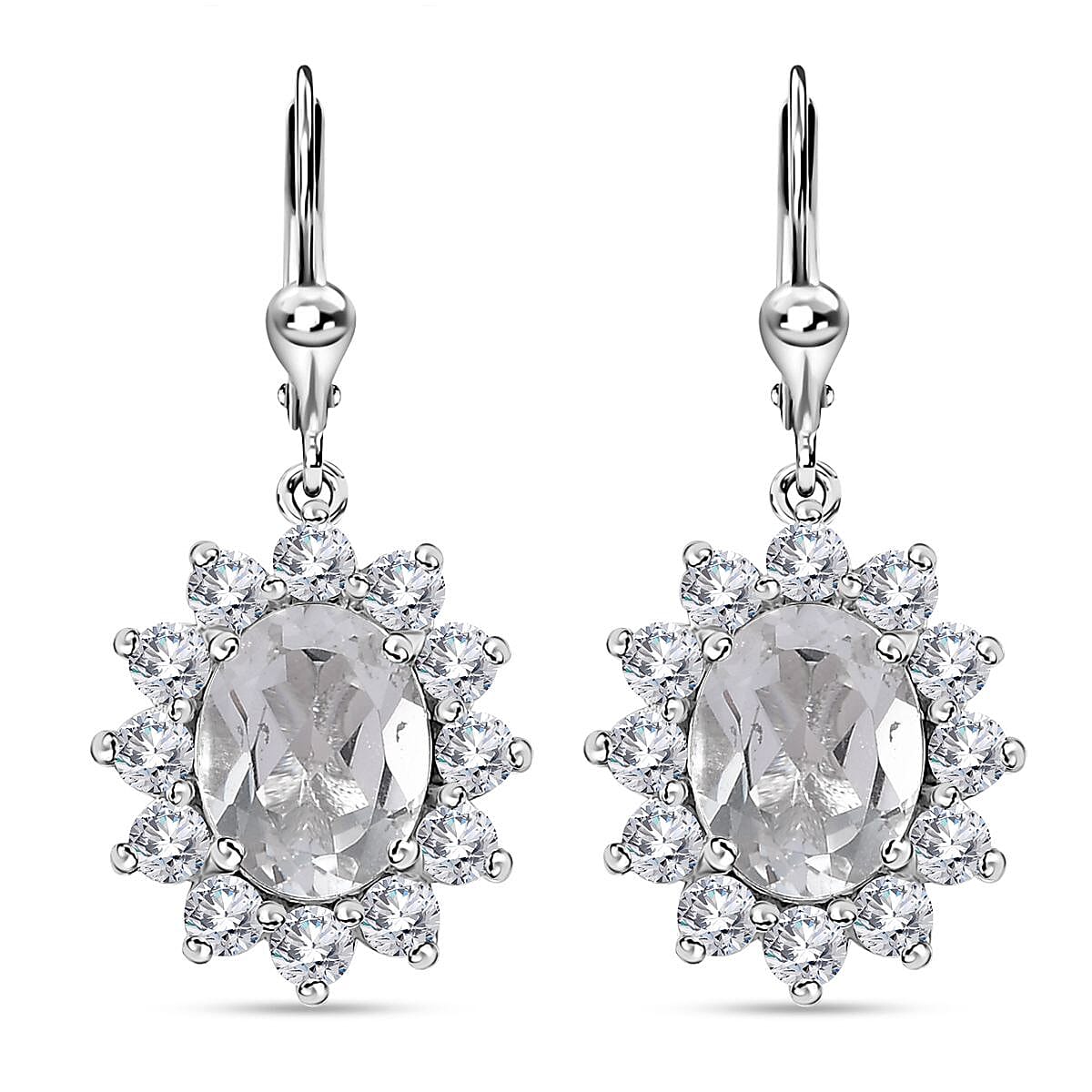 White Topaz Lever Back Earrings in Platinum Over Sterling Silver 6.25 ctw