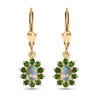 Bali Legacy Ethiopian Welo Opal and Chrome Diopside Sunburst Lever Back Earrings in Vermeil Yellow Gold Over Sterling Silver 1.50 ctw