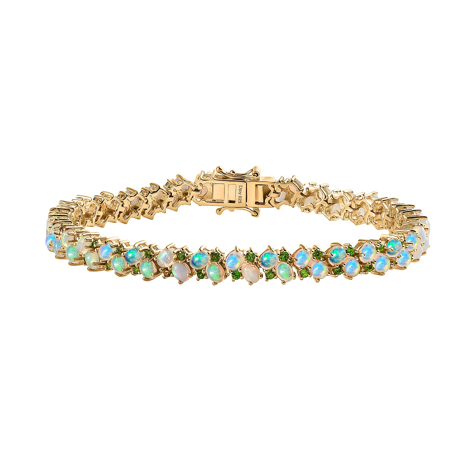 Bali Legacy Ethiopian Welo Opal and Chrome Diopside Bracelet in Vermeil Yellow Gold Over Sterling Silver (8.00 In) 9.60 ctw