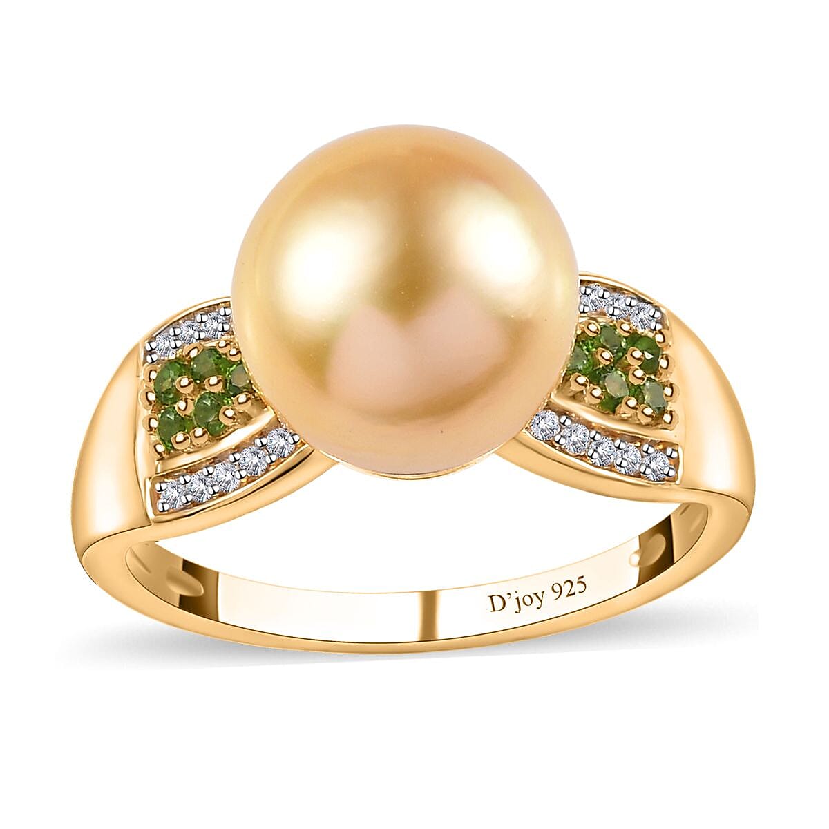 Golden South Sea Pearl and Multi Gemstone Ring in Vermeil Yellow Gold Over Sterling Silver (Size 10.0) 0.35 ctw