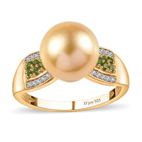 Golden South Sea Pearl and Multi Gemstone Ring in Vermeil Yellow Gold Over Sterling Silver (Size 10.0) 0.35 ctw