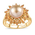 Golden South Sea Pearl, Brazilian Citrine Sunburst Ring in Vermeil YG Over Sterling Silver (Size 6.0) 0.35 ctw - Sticky add to cart bar