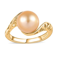 Golden South Sea Pearl Bypass Ring in Vermeil Yellow Gold Over Sterling Silver (Size 6.0)