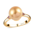 South Sea Golden Pearl and Ouro Fino Rubellite Ring in Vermeil Yellow Gold Over Sterling Silver 0.07 ctw - Sticky add to cart bar