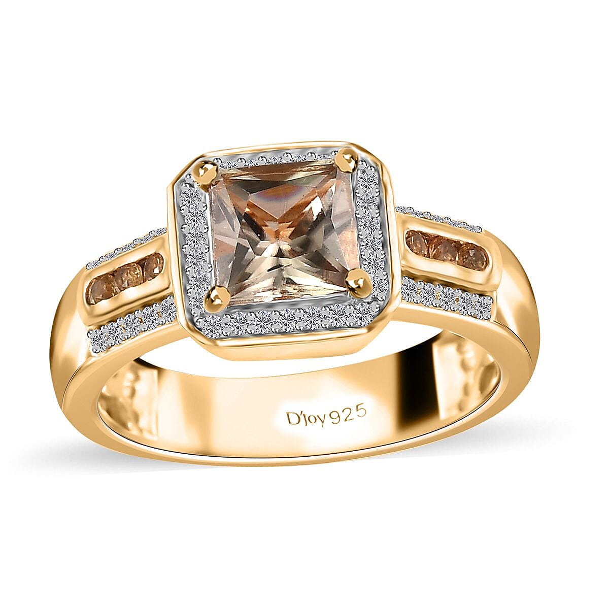 AAA Turkizite, Multi Gemstone Halo Ring in Vermeil YG Over Sterling Silver (Size 6.0) 1.75 ctw