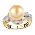 Golden South Sea Pearl and White Topaz Ring in Vermeil Yellow Gold Over Sterling Silver (Size 10.0) 1.00 ctw - Sticky add to cart bar