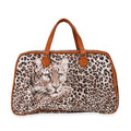 Brown Leopard Head Print Faux Leather Travel Bag with Handle Drops - Sticky add to cart bar
