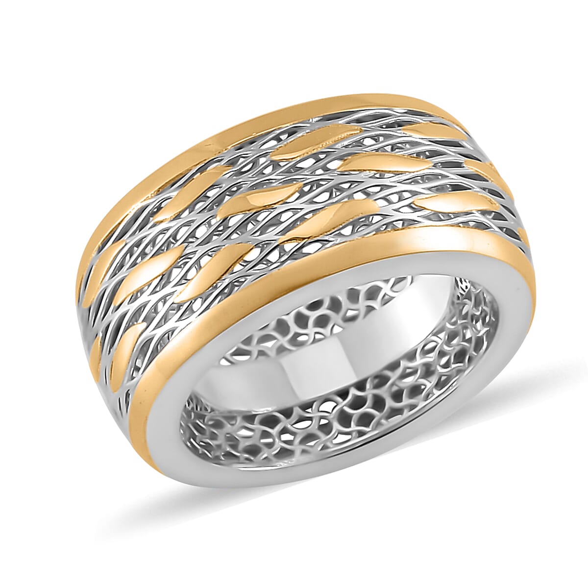 14K Yellow Gold Over and Rhodium Over Sterling Silver Ring 4.25 Grams