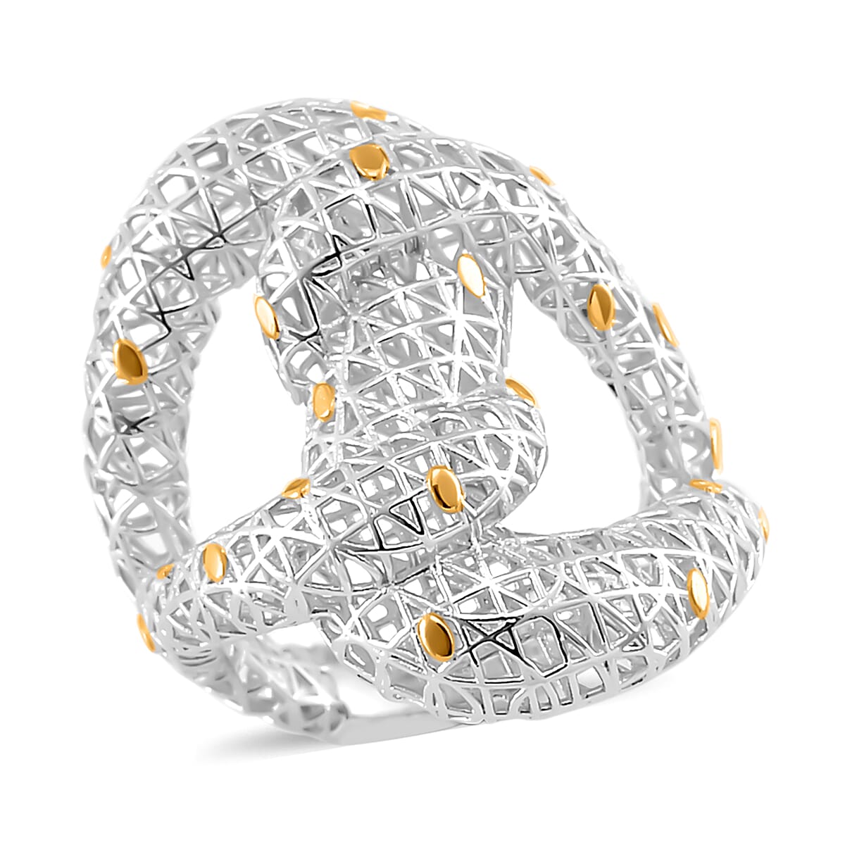 14K Yellow Gold Over and Rhodium Over Sterling Silver Heart Shaped Ring 4.25 Grams