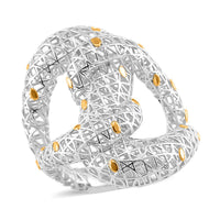 14K Yellow Gold Over and Rhodium Over Sterling Silver Heart Shaped Ring 4.25 Grams