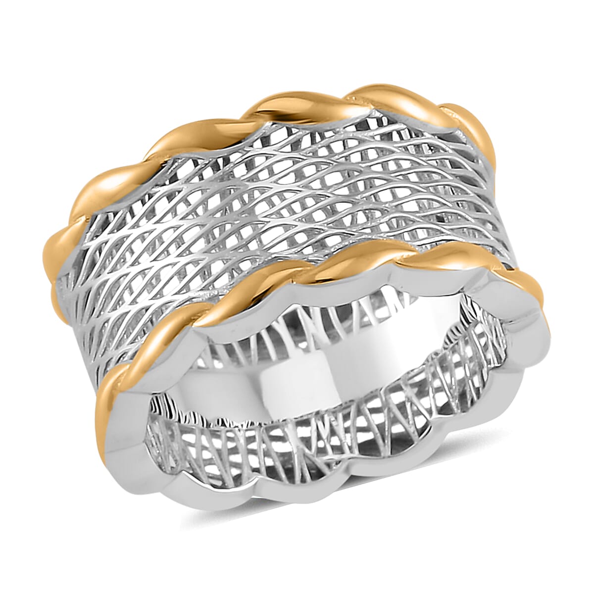 14K Yellow Gold Over and Rhodium Over Sterling Silver Ring 3 Grams