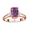 AAA Patroke Kunzite and White Zircon 3 Stone Ring in Vermeil Rose Gold Over Sterling Silver (Size 7.0) 3.25 ctw - Sticky add to cart bar