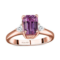 AAA Patroke Kunzite and White Zircon 3 Stone Ring in Vermeil Rose Gold Over Sterling Silver (Size 7.0) 3.25 ctw