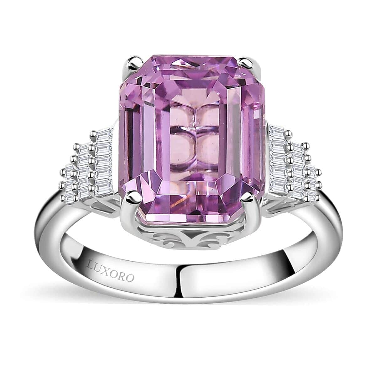 Luxoro 10K White Gold AAA Patroke Kunzite, Diamond (I2) (0.18 cts) Ring (Size 7.0) (4 g) 8.70 ctw