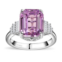 Luxoro 10K White Gold AAA Patroke Kunzite, Diamond (I2) (0.18 cts) Ring (Size 7.0) (4 g) 8.70 ctw