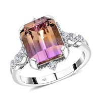 Bi-Color Ametrine and Moissanite Ring in Sterling Silver (Size 10.0) 4.85