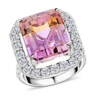 Bi Color Ametrine and Moissanite Halo Ring in Sterling Silver (Size 10.0) 12.35 ctw