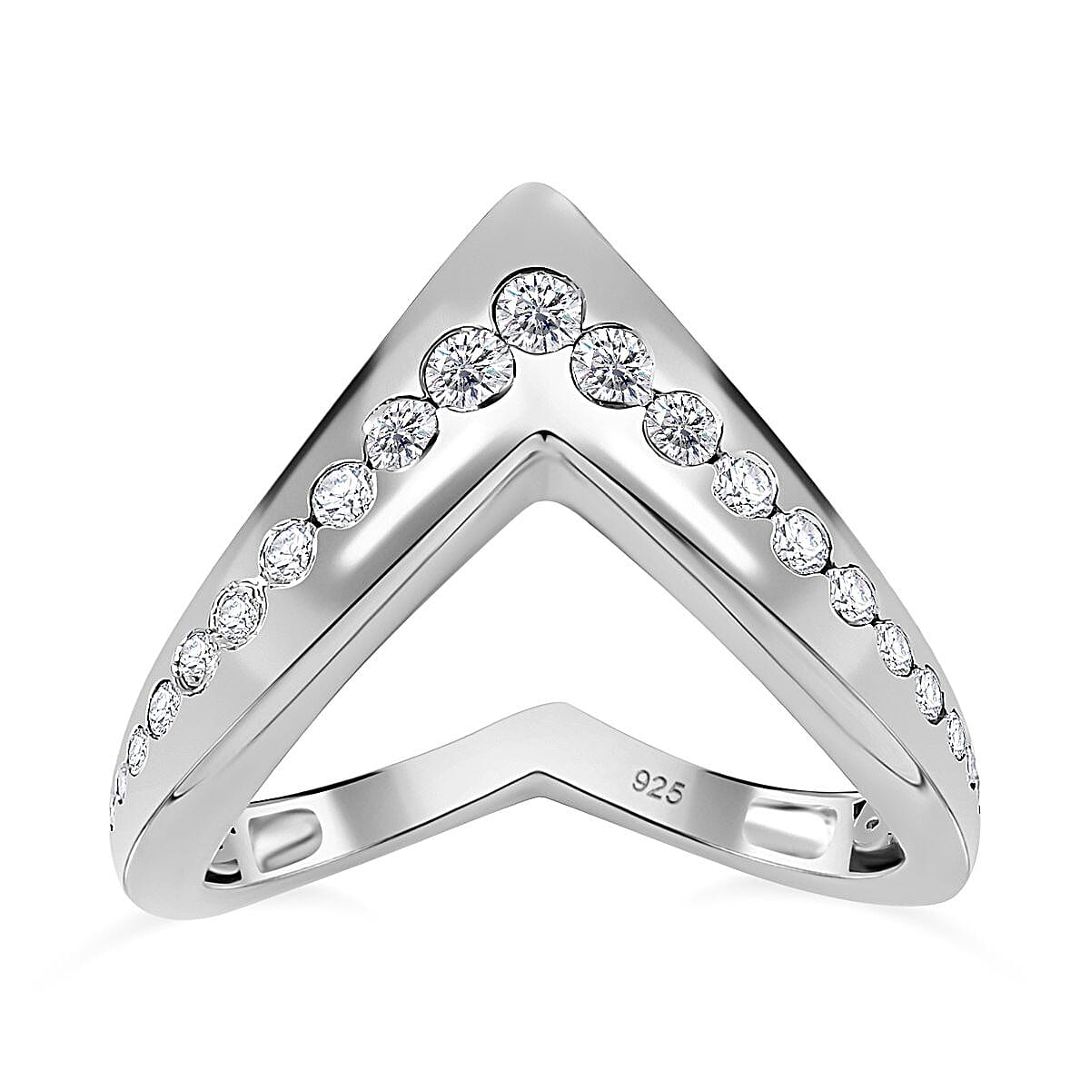 Moissanite Ring in Rhodium Over Sterling Silver (Size 6.5) 0.55 ctw