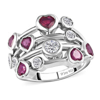 Niassa Ruby (FF) and Moissanite Ring in Platinum Over Sterling Silver (Size 6.0) 3.15 ctw