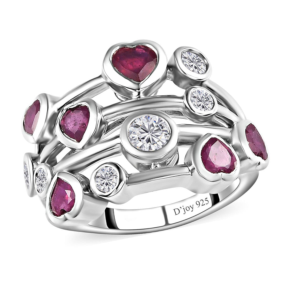 Niassa Ruby (FF) and Moissanite Ring in Platinum Over Sterling Silver (Size 9.0) 3.15 ctw