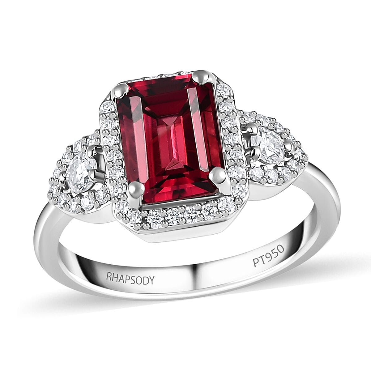 Rhapsody 950 Platinum AAAA Ouro Fino Rubellite, Diamond (E-F, VS) Ring (0.35 cts) (Size 6.0) (6.30 g) 2.65 ctw