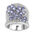 Tanzanite and Multi Gemstone Floral Ring in Platinum Over Sterling Silver 3.90 ctw - Sticky add to cart bar