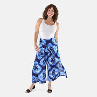 TLV Tamsy Blue Tye Dye High Waist Palazzo Split Pant - One Size Fits Most