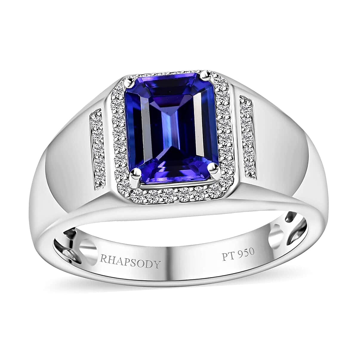 Rhapsody AAAA Tanzanite and E-F VS2 Diamond 2.75 ctw Men's Ring in 950 Platinum (Size 10.0) 10.90 Grams