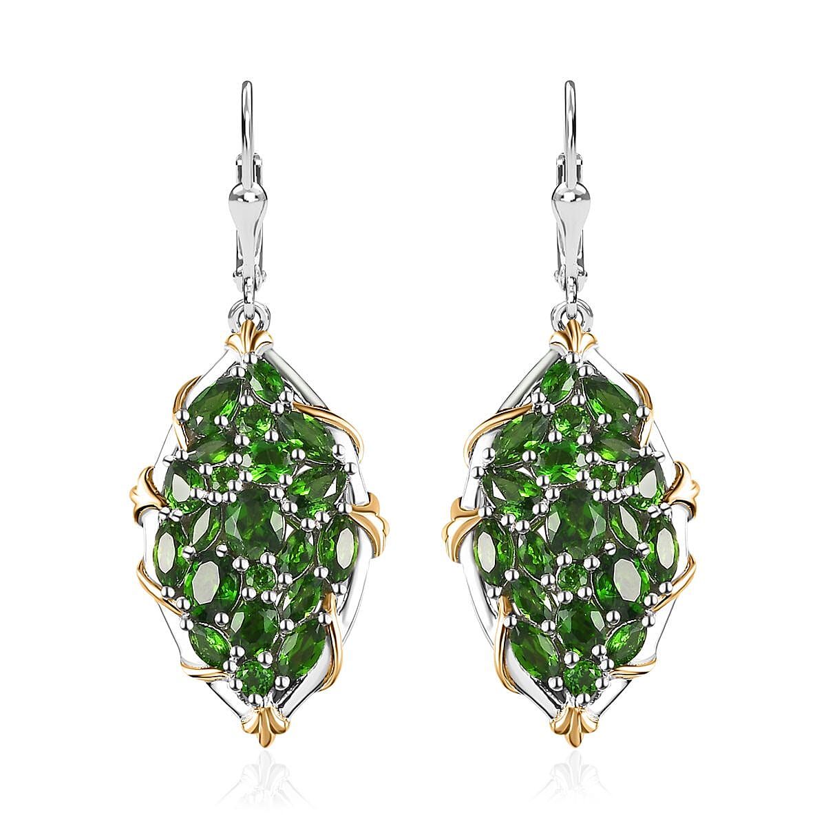 Chrome Diopside Lever Back Earrings in Vermeil YG and Platinum Over Sterling Silver 6.20 ctw