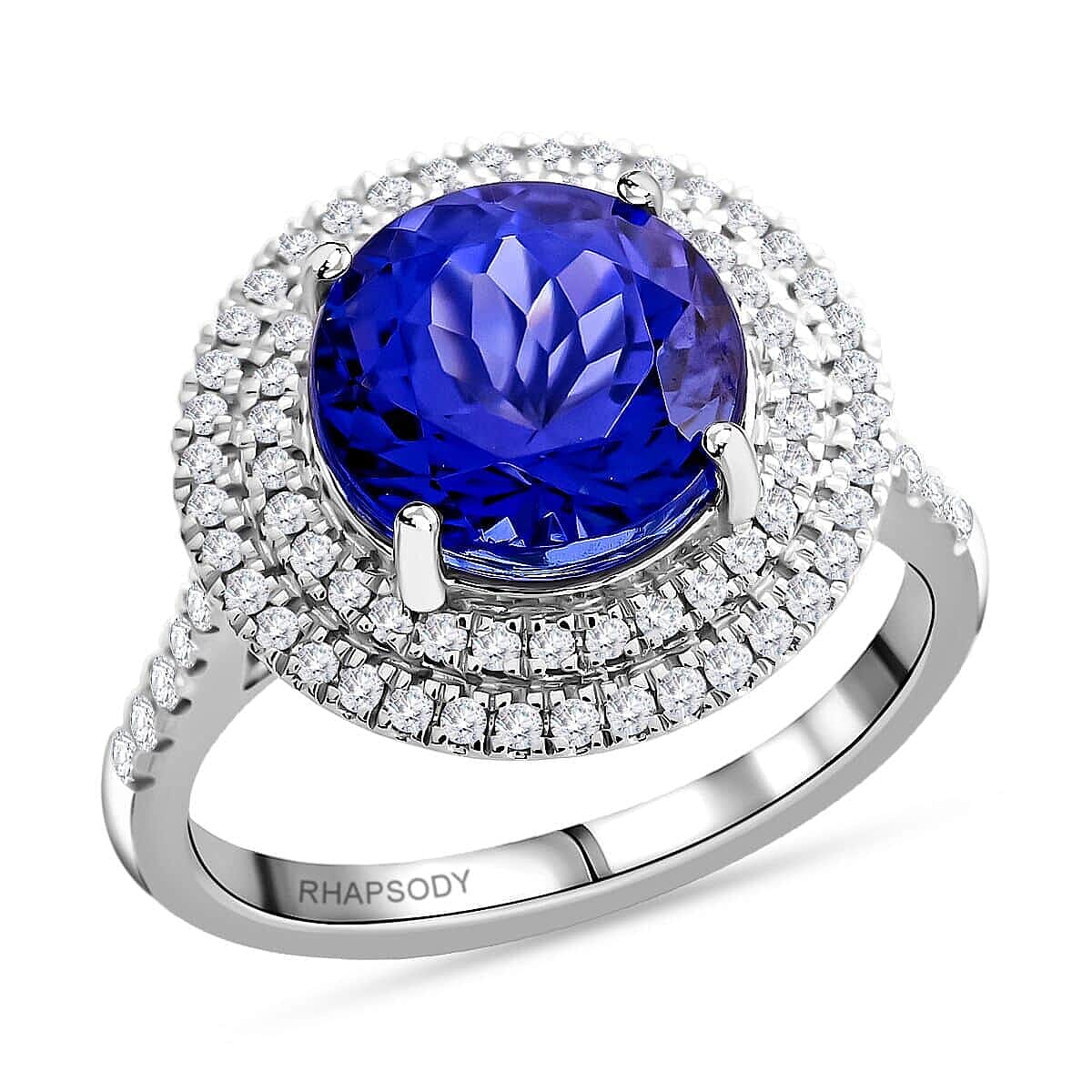 Certified & Appraised Rhapsody 950 Platinum AAAA Tanzanite and E-F VS Diamond Ring 7.10 Grams 3.50 ctw