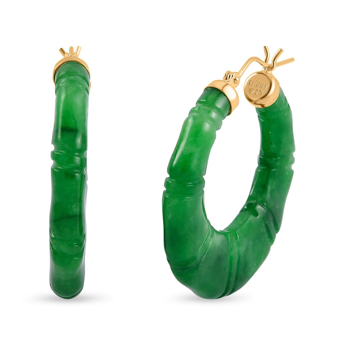 Green Jade Carved Hoop Earrings in 14K YG Over Sterling Silver 80.00 ctw