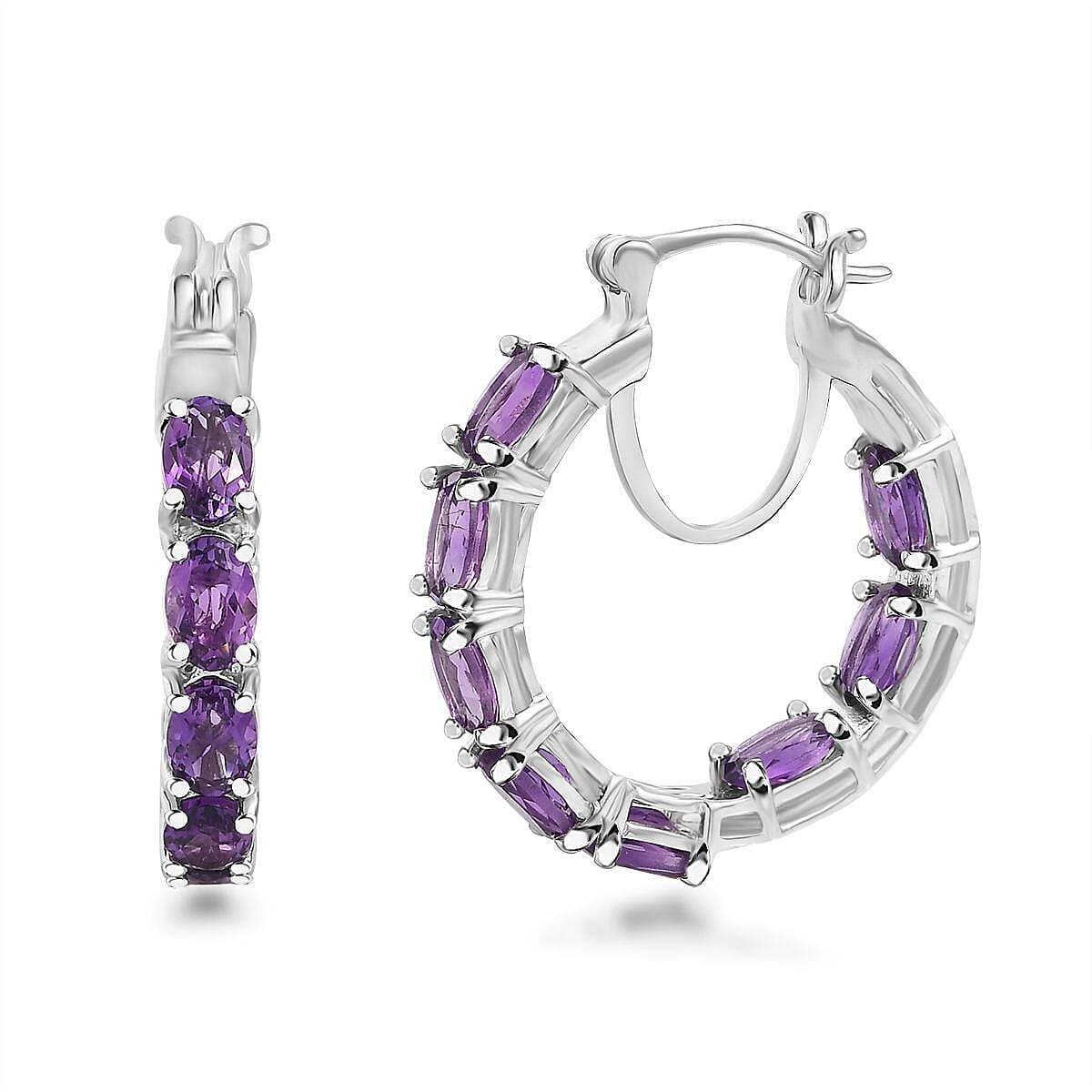Moroccan Amethyst Hoop Earrings in Platinum Over Sterling Silver 6.85 ctw