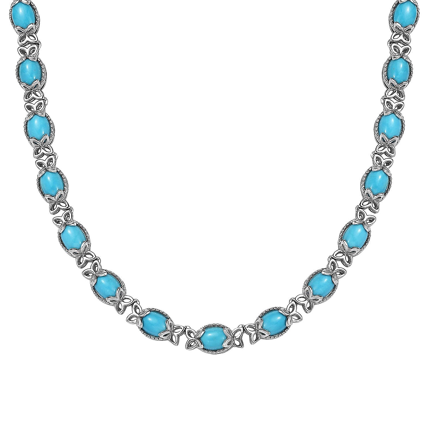 Premium Sleeping Beauty Turquoise 23.80 ctw Necklace 18-20 Inches in Platinum Over Sterling Silver