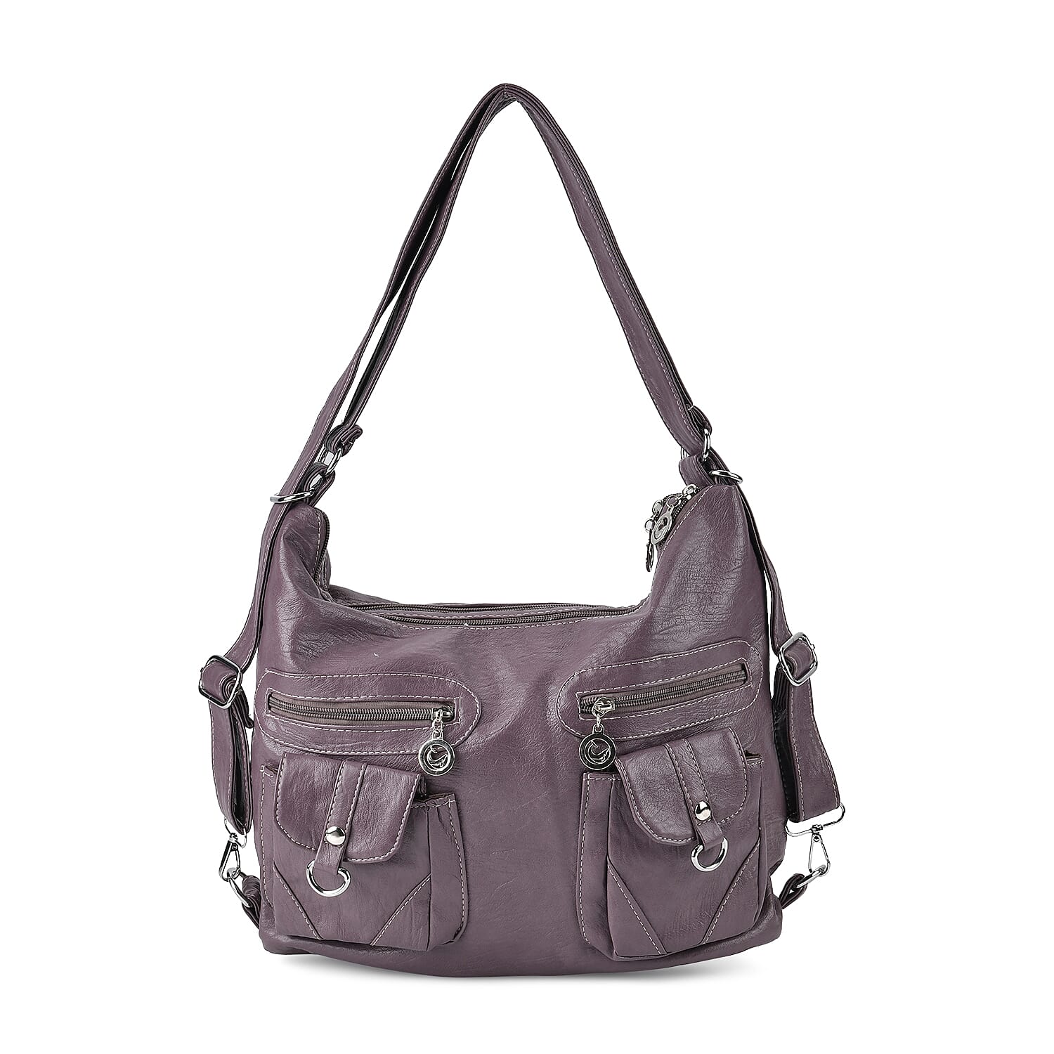 Purple Faux Leather 2 In 1 Crossbody Bag / Backpack (13"x4.7"x11.8") with Shoulder Strap (51")